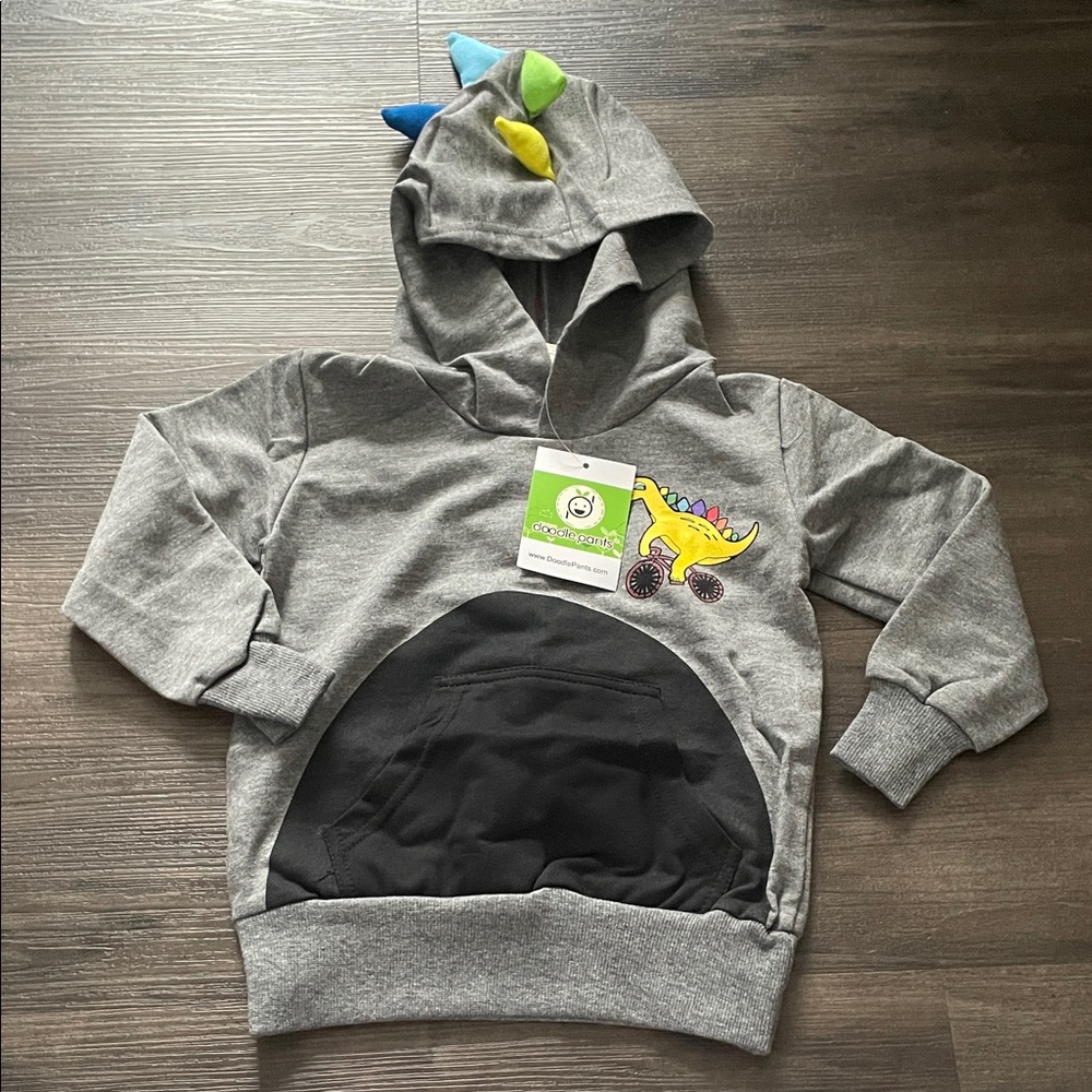Doodle Pants Gray Hoodie with Dinosaur Design